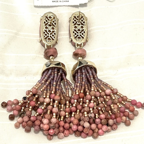 NWT Kendra Scott RARE & Retired Dove Earrings Pink Rhodonite Yellow Gold Amazing - Picture 11 of 11